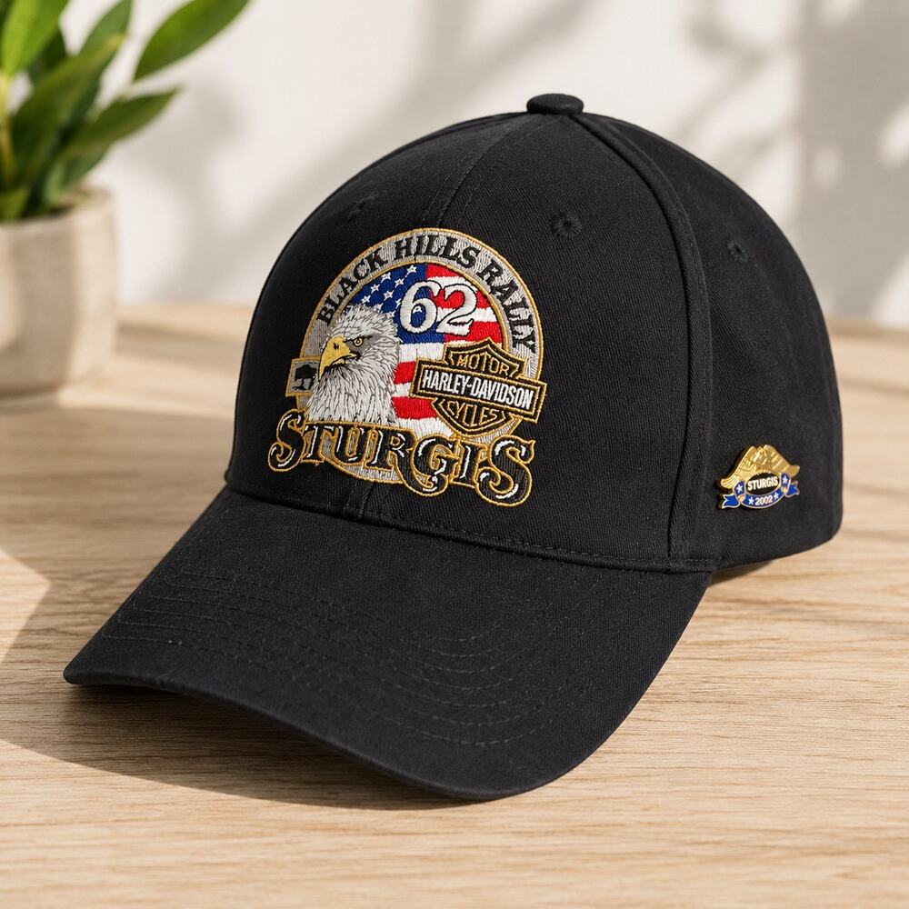 Harley Davidson Sturgis Black Hills Rally Motorcycle Hat with 2 Pins Adjustable